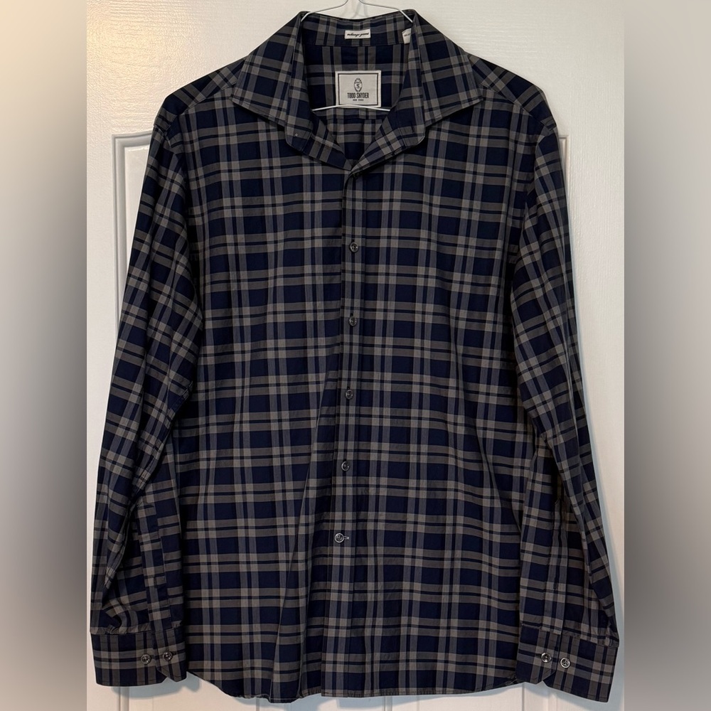 Todd Snyder Blue Plaid Button Down Shirt Large 16.5 34/35 EUC